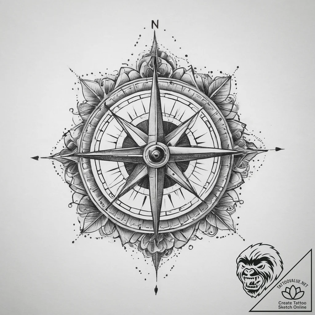 Tattoo sketch compass rose tattoo, artistic t... - tattoo sketch (№1759338228_0, 01.10.2025 17:03) — tattoovalue.net