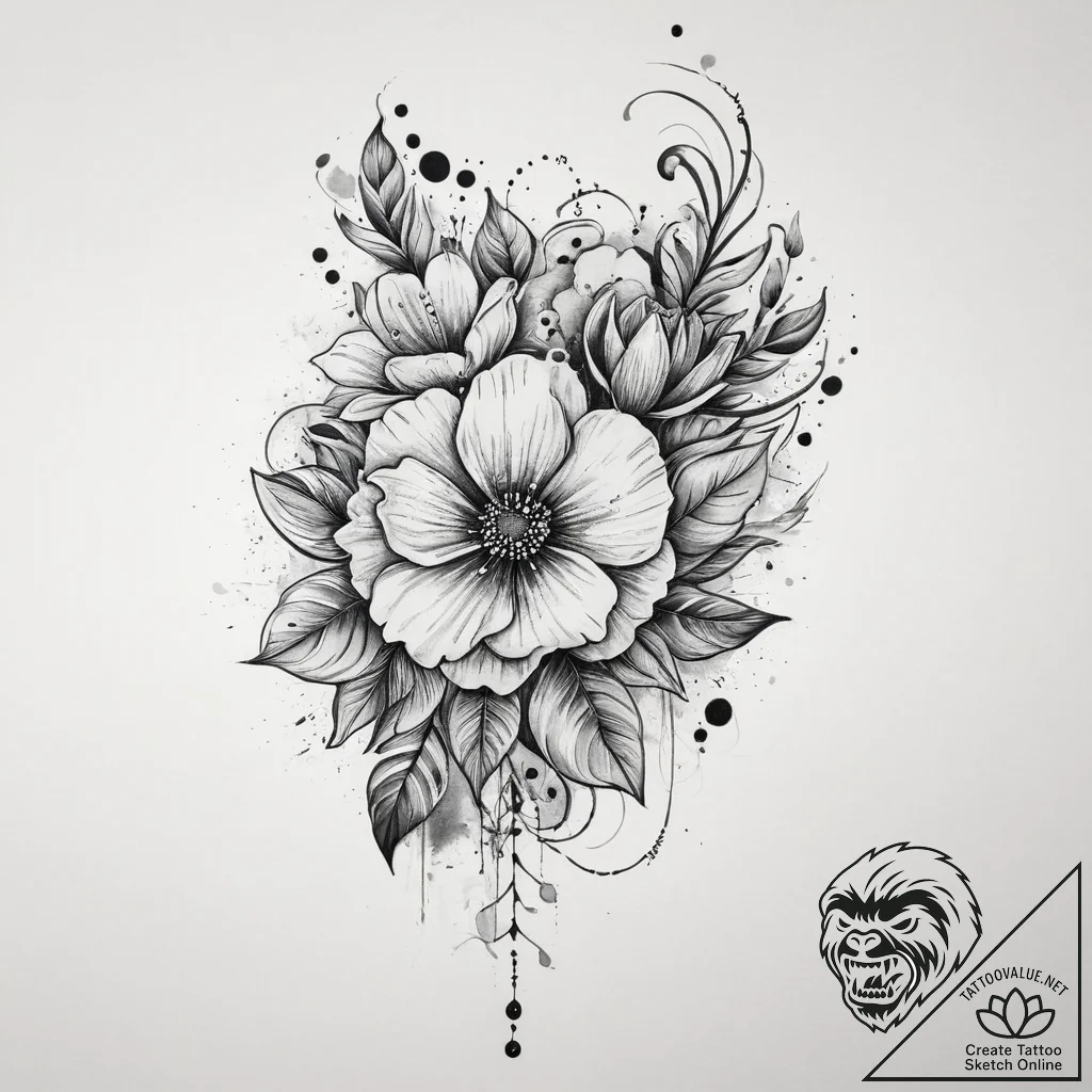 Tattoo sketch train with a flower, ink illust... - tattoo sketch (№1759339619_0, 01.10.2025 17:26) — tattoovalue.net