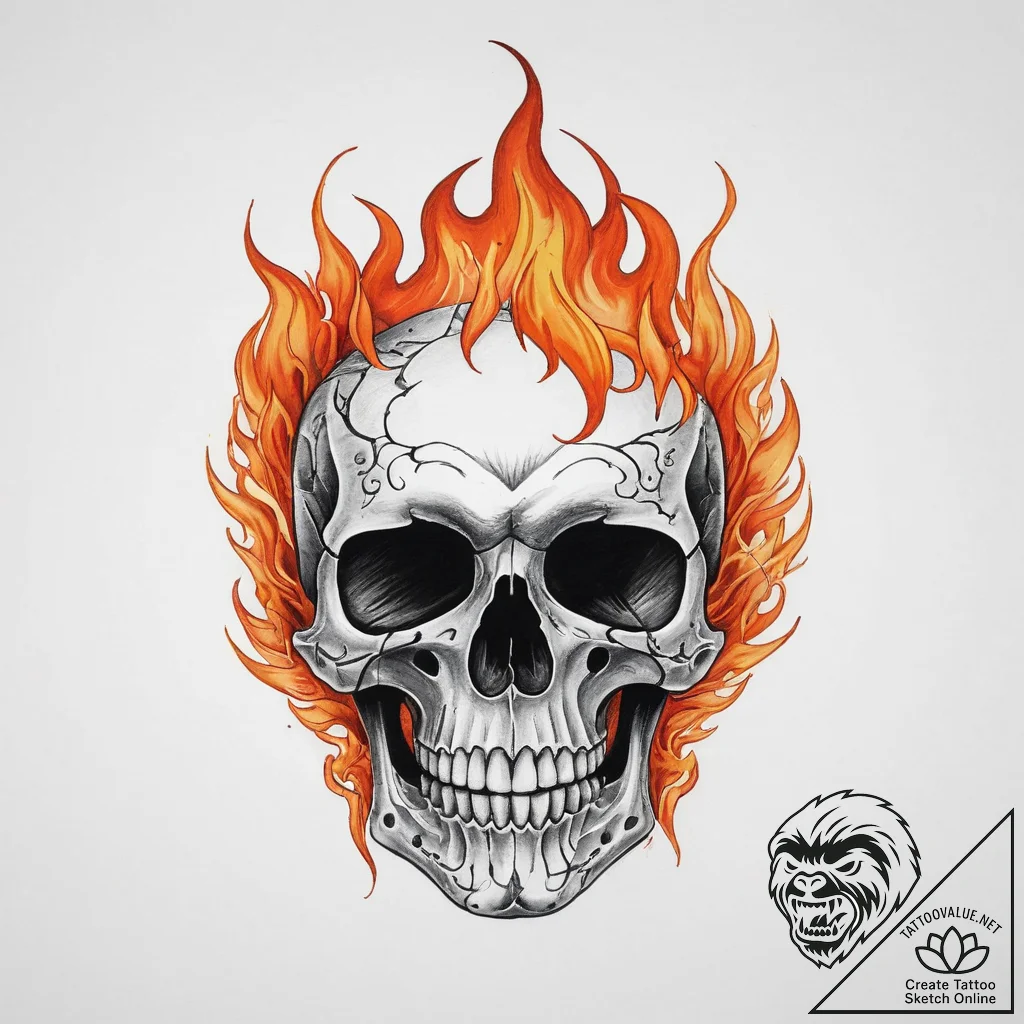 Tattoo sketch узор в виде черепа с огнем - tattoo sketch (№1759340014_0, 01.10.2025 17:33) — tattoovalue.net