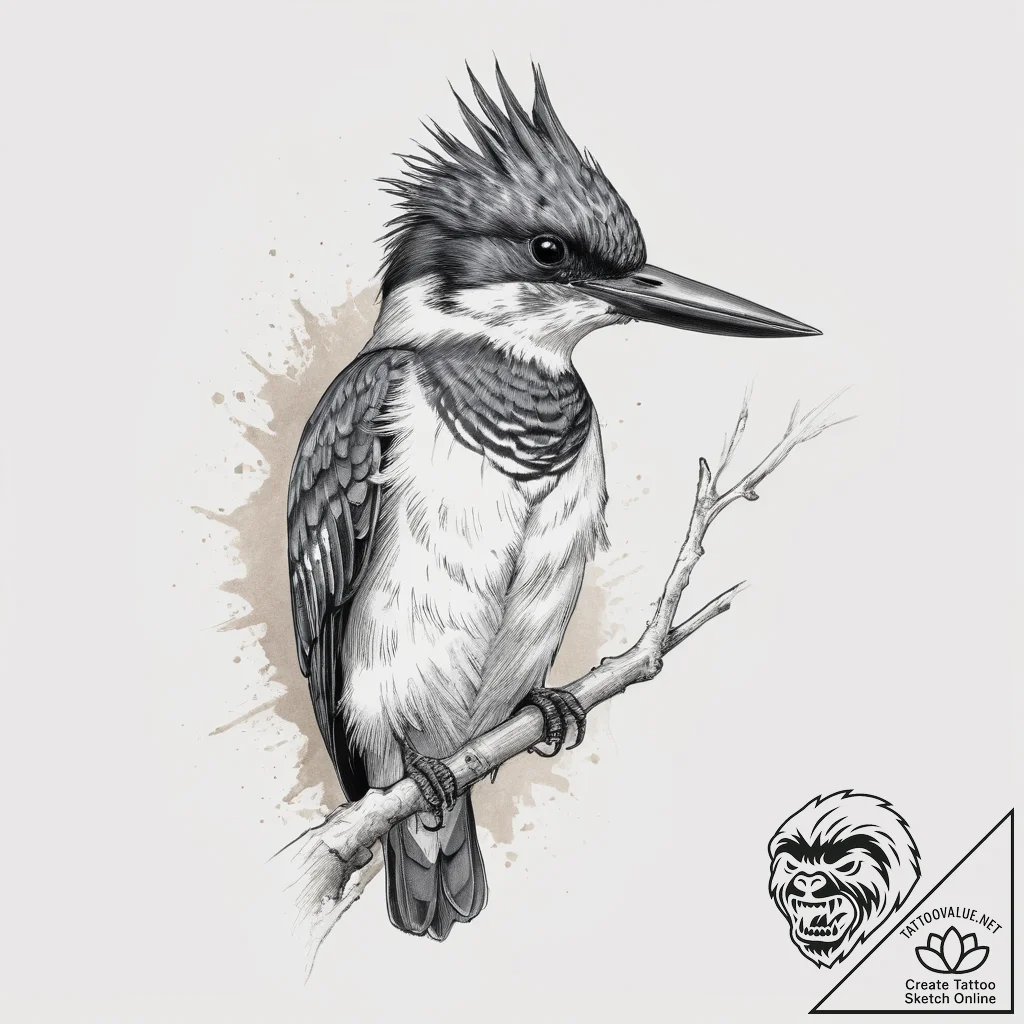 Tattoo sketch belted kingfisher, tattoo line... - tattoo sketch (№1759340604_0, 01.10.2025 17:43) — tattoovalue.net
