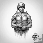 Tattoo sketch soldier with a lock, tattoo ske… – tattoo sketch (№1759341388_0, 01.10.2025 17:56) — tattoovalue.net