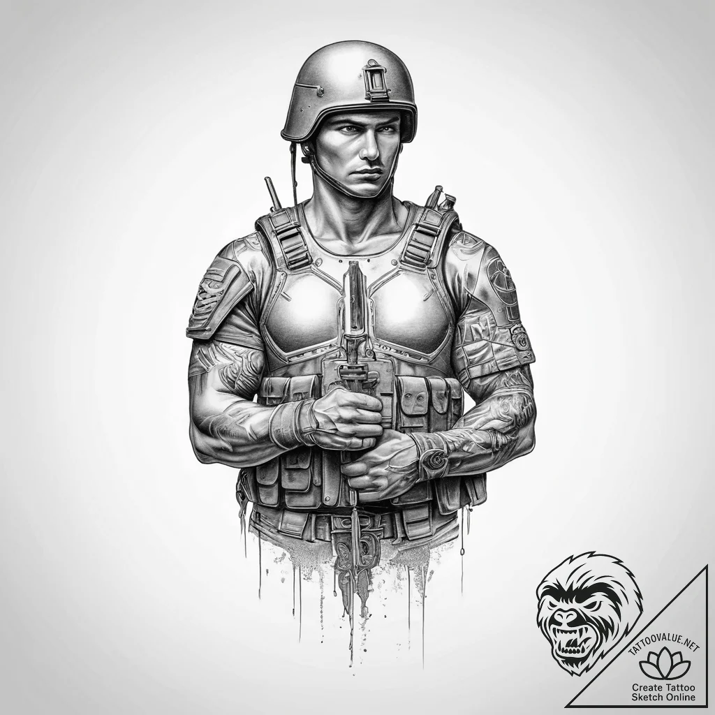Tattoo sketch soldier with a lock, tattoo ske... - tattoo sketch (№1759341388_0, 01.10.2025 17:56) — tattoovalue.net