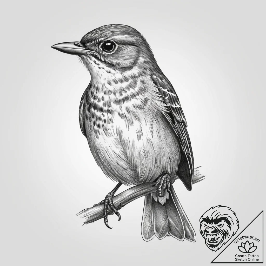 Tattoo sketch gray-cheeked thrush, tattoo lin... - tattoo sketch (№1759342374_0, 01.10.2025 18:12) — tattoovalue.net