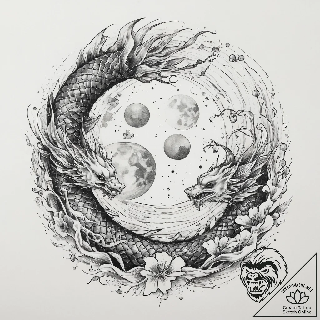 Tattoo sketch romantic full moon with a coupl... - tattoo sketch (№1759342774_0, 01.10.2025 18:19) — tattoovalue.net