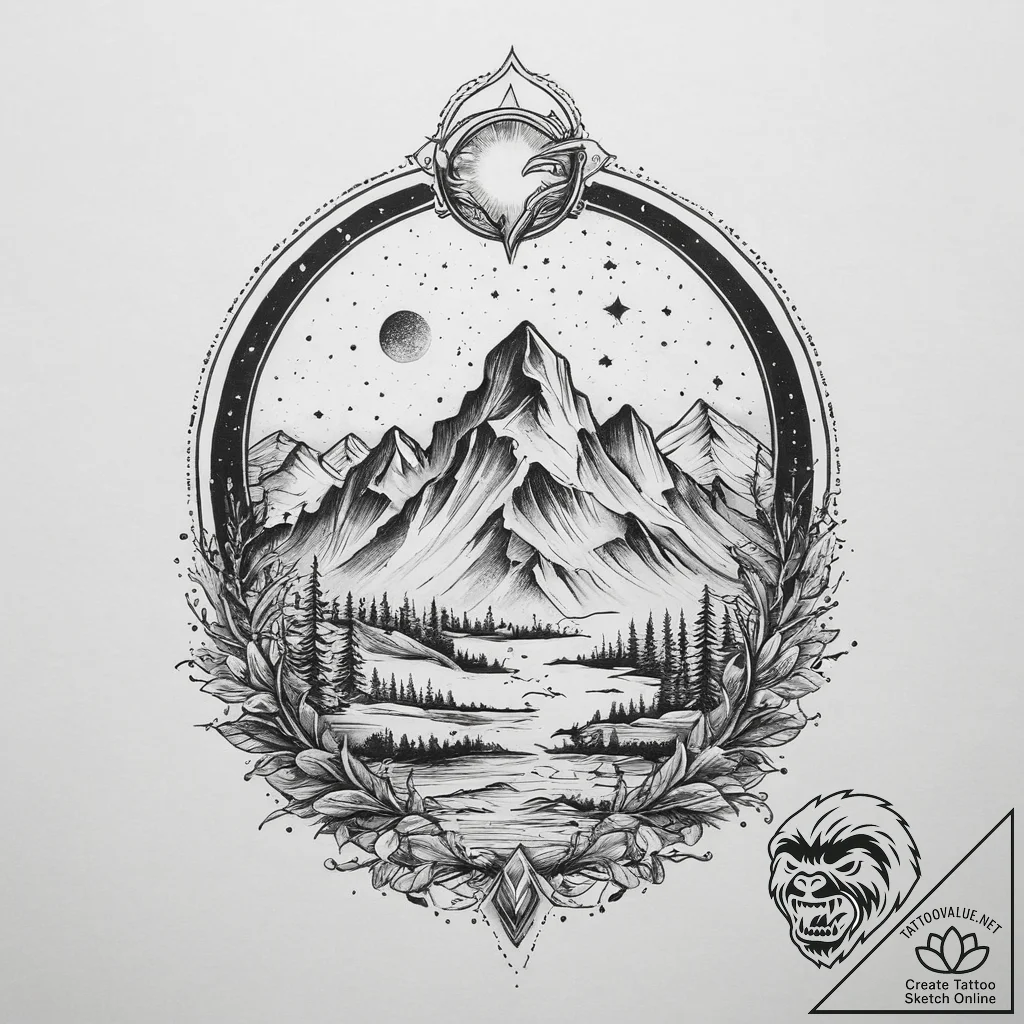 Tattoo sketch northern lights, artistic tatto... - tattoo sketch (№1759342970_0, 01.10.2025 18:22) — tattoovalue.net