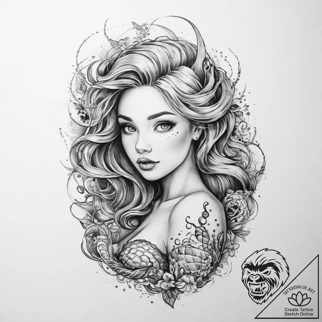 Tattoo sketch mermaid - tattoo sketch (№1759346336_0, 01.10.2025 19:18) — tattoovalue.net