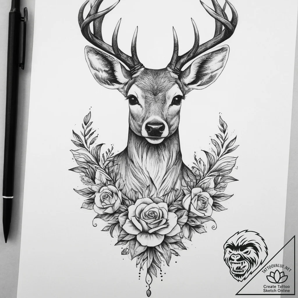Tattoo sketch elegant doe tattoo, tattoo draw... - tattoo sketch (№1759346731_0, 01.10.2025 19:25) — tattoovalue.net