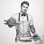 Tattoo sketch waiter serving tray and dish, c… – tattoo sketch (№1759347726_0, 01.10.2025 19:42) — tattoovalue.net