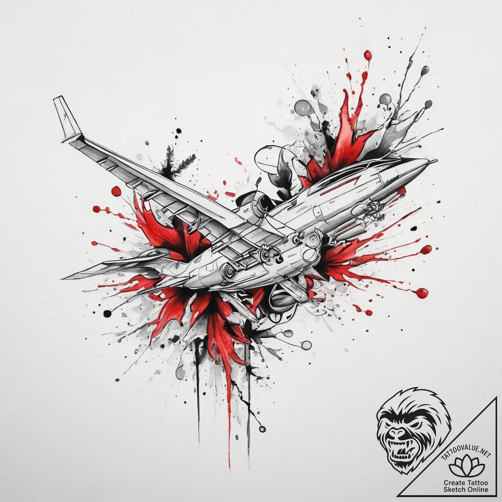 Tattoo sketch plane with a plant, tattoo draw... - tattoo sketch (№1759347926_0, 01.10.2025 19:45) — tattoovalue.net