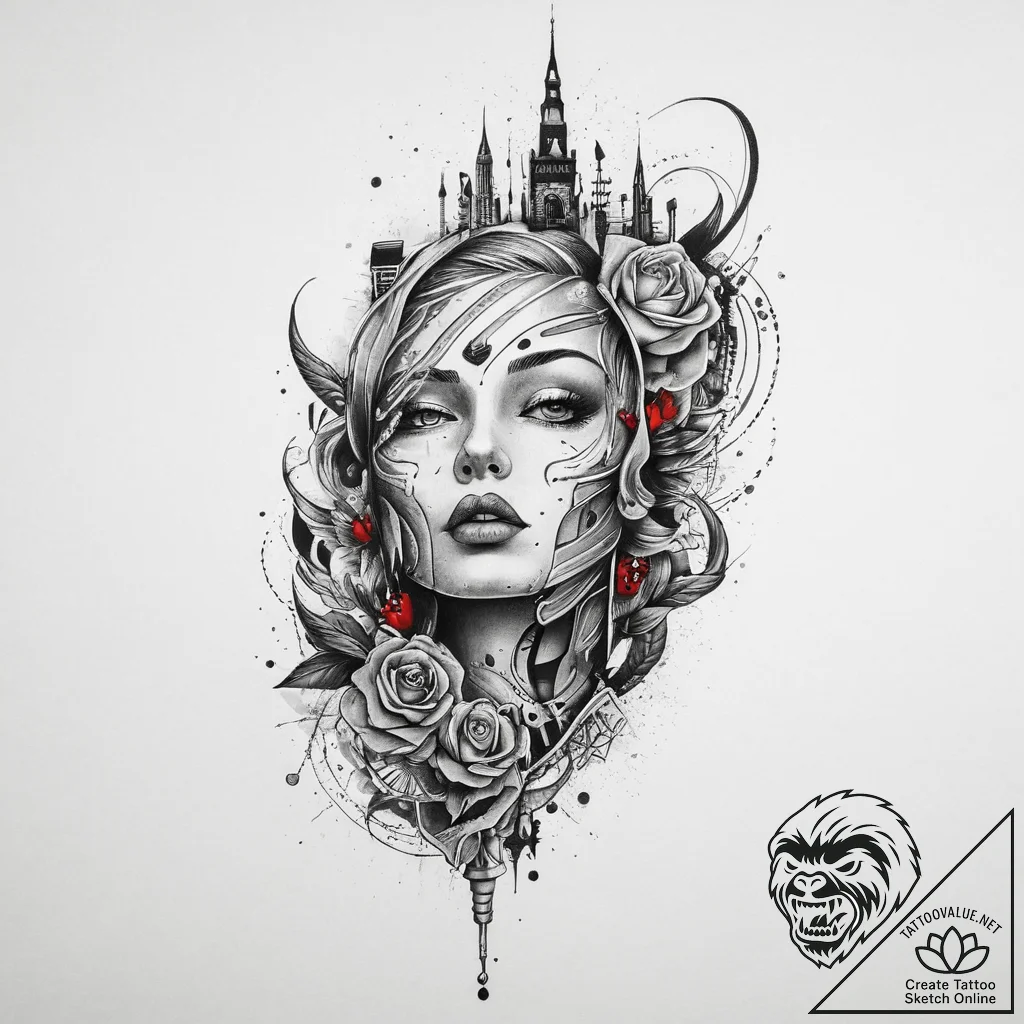 Tattoo sketch town, tattoo line art, black an... - tattoo sketch (№1759350303_0, 01.10.2025 20:25) — tattoovalue.net