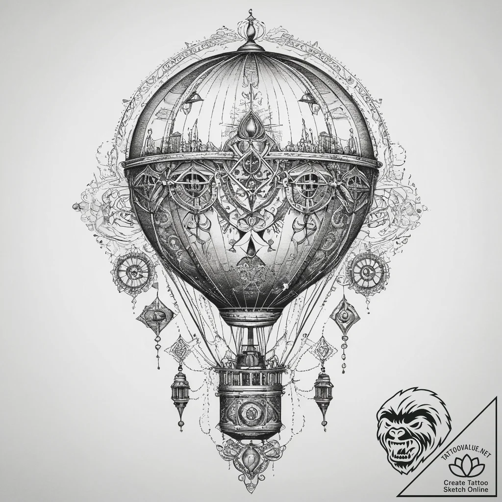 Tattoo sketch steampunk hot air balloon, tatt... - tattoo sketch (№1759350897_0, 01.10.2025 20:34) — tattoovalue.net