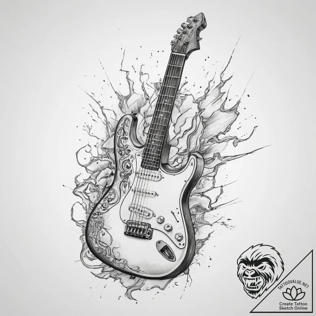 Tattoo sketch playing an instrument electric... - tattoo sketch (№1759351095_0, 01.10.2025 20:38) — tattoovalue.net