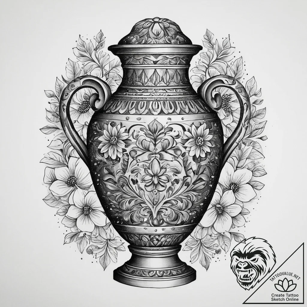 Tattoo sketch greek amphora with a floral pat... - tattoo sketch (№1759351883_0, 01.10.2025 20:51) — tattoovalue.net