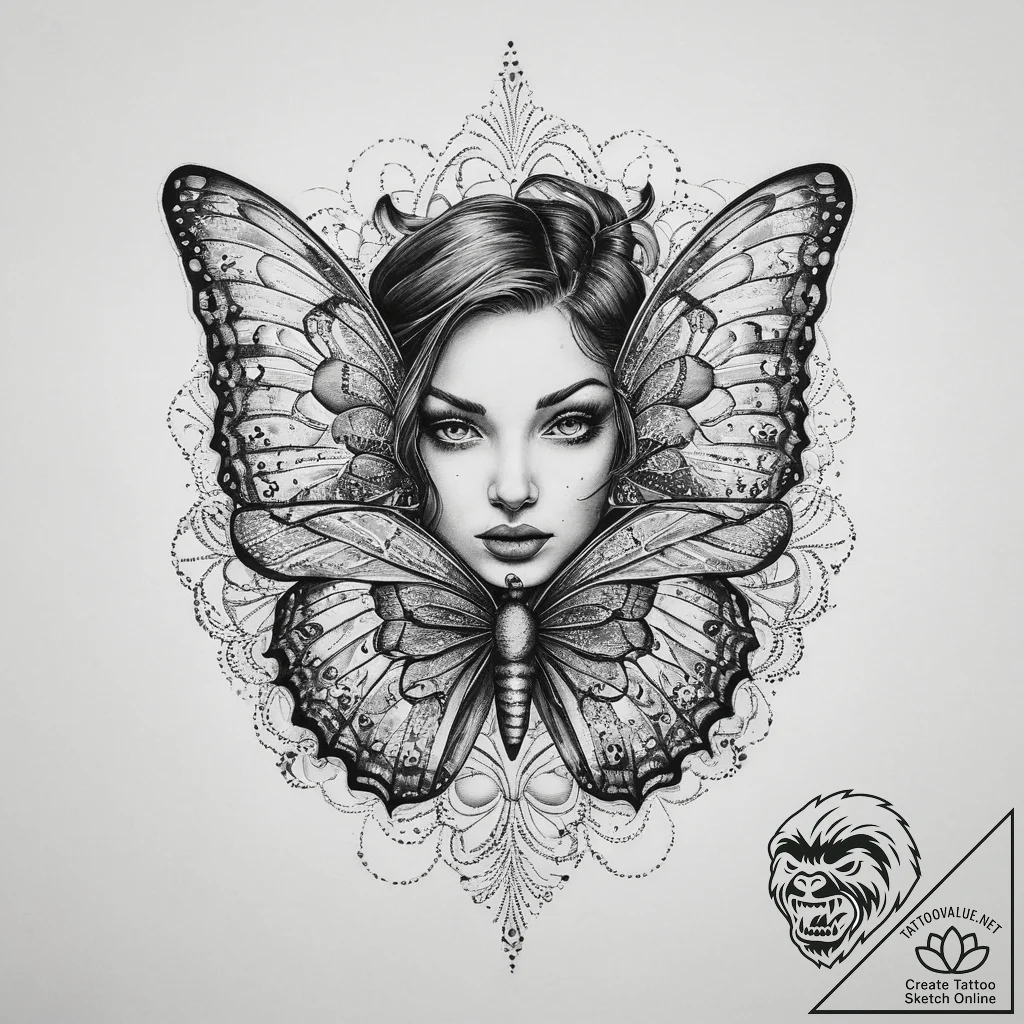 Tattoo sketch butterfly girl tattoo, ink illu... - tattoo sketch (№1759352479_0, 01.10.2025 21:01) — tattoovalue.net