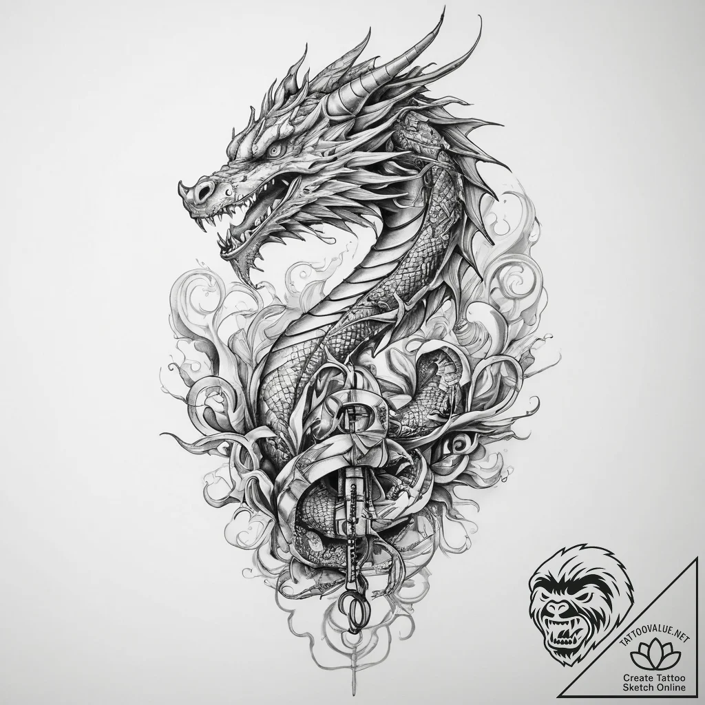 Tattoo sketch узор в виде дракона и молнии - tattoo sketch (№1759354070_0, 01.10.2025 21:27) — tattoovalue.net