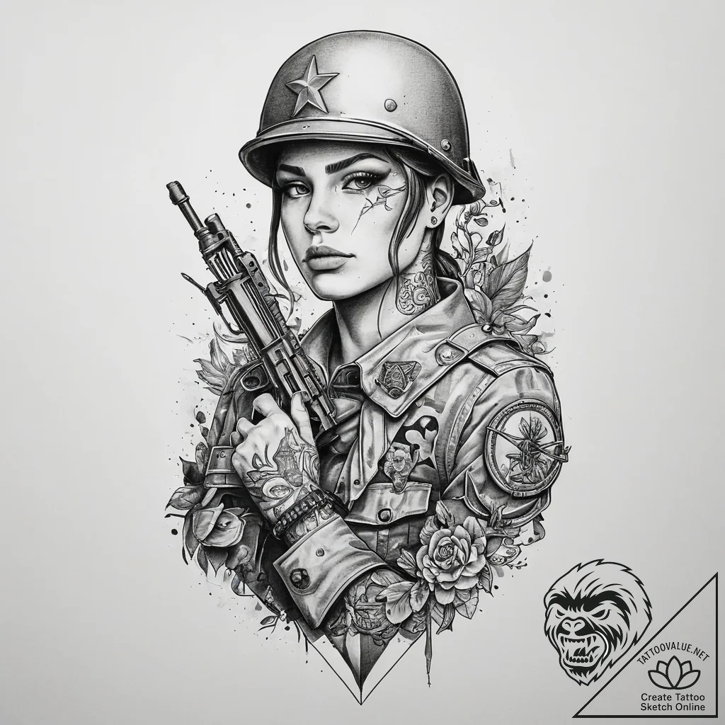 Tattoo sketch soldier with a key, tattoo line... - tattoo sketch (№1759355257_0, 01.10.2025 21:47) — tattoovalue.net