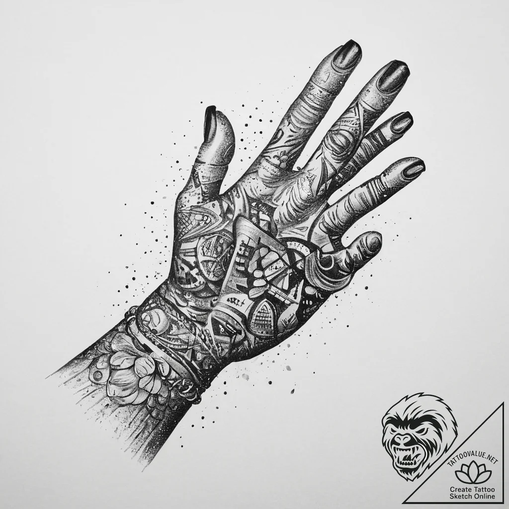 Tattoo sketch hands with a letter, tattoo fla... - tattoo sketch (№1759356251_0, 01.10.2025 22:04) — tattoovalue.net