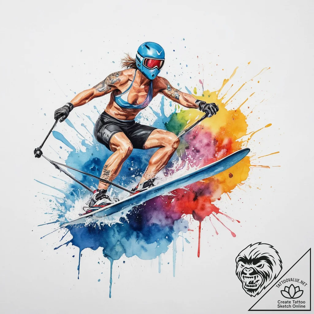 Tattoo sketch water skiing a person on skis,... - tattoo sketch (№1759357646_0, 01.10.2025 22:27) — tattoovalue.net