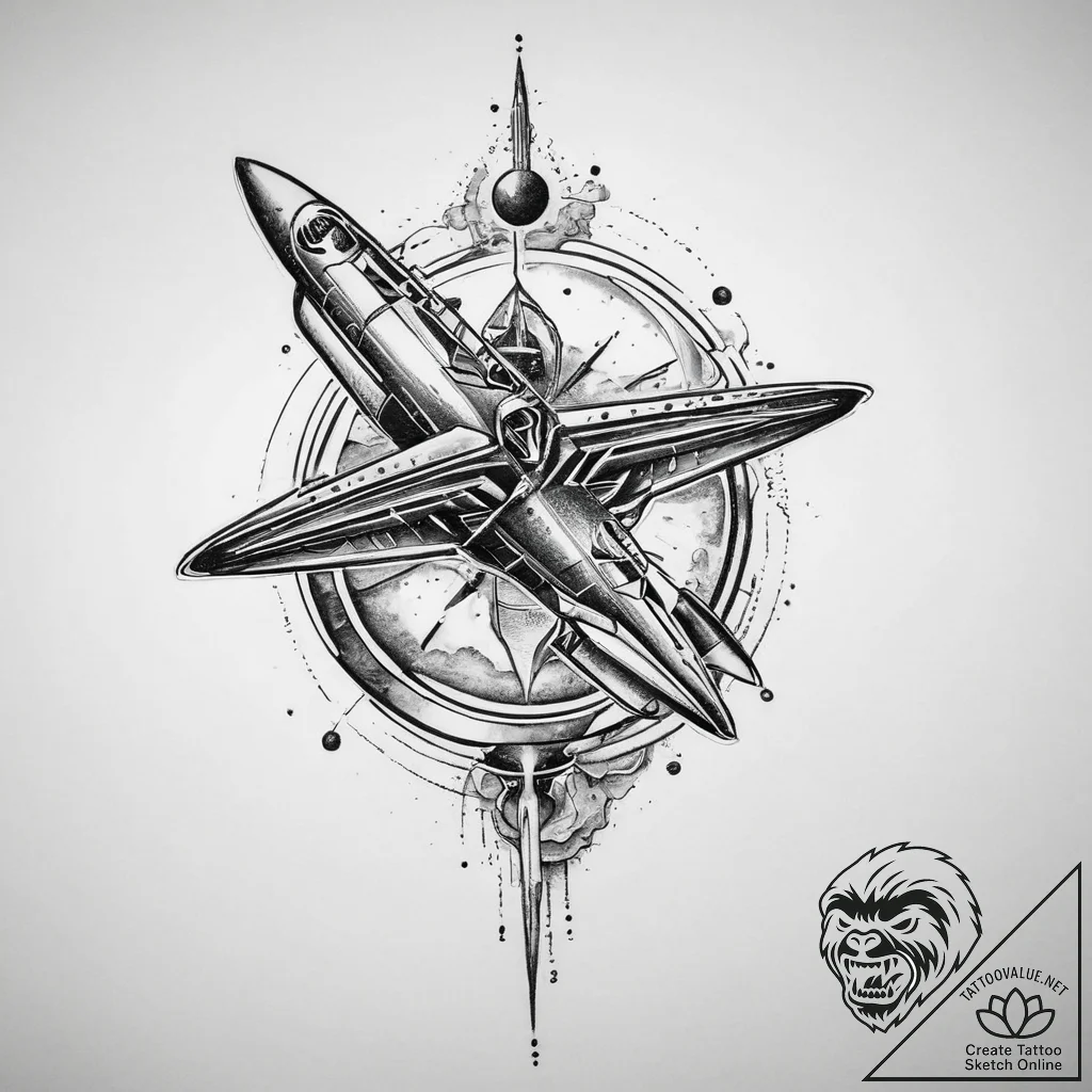 Tattoo sketch cosmic plane, tattoo sketch des... - tattoo sketch (№1759358838_0, 01.10.2025 22:47) — tattoovalue.net