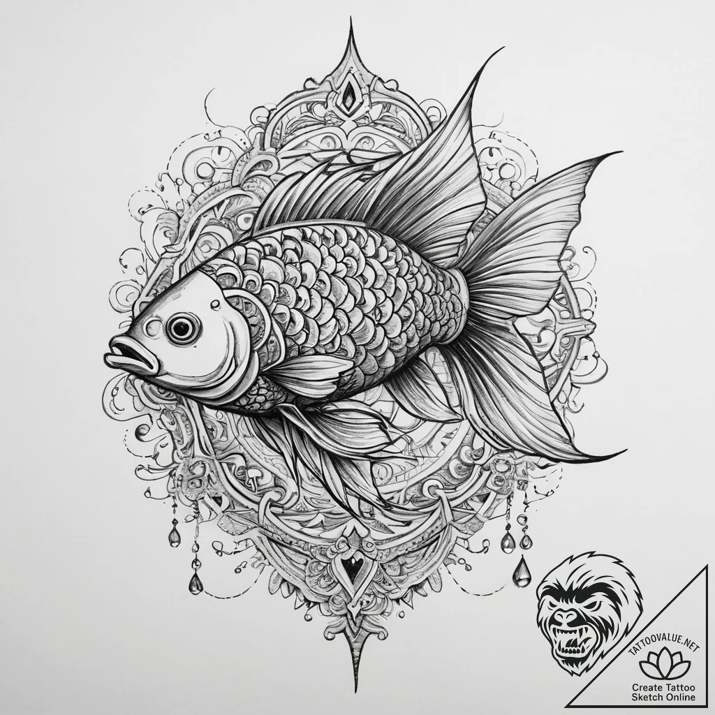 Tattoo sketch water with a fish, tattoo sketc... - tattoo sketch (№1759359830_0, 01.10.2025 23:03) — tattoovalue.net
