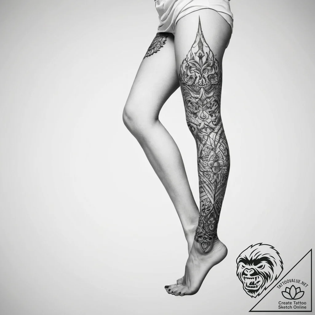 Tattoo sketch leg - tattoo sketch (№1759360622_0, 01.10.2025 23:17) — tattoovalue.net