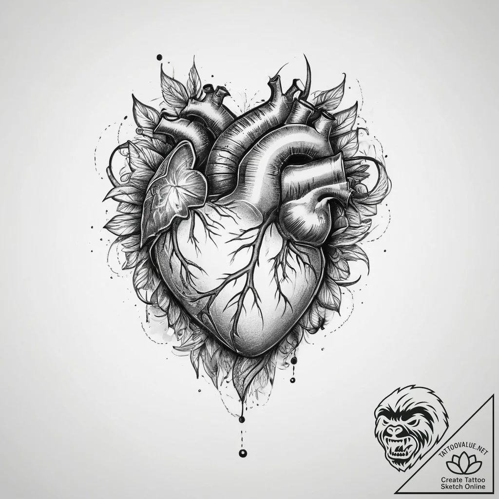 Tattoo sketch heart - tattoo sketch (№1759361420_0, 01.10.2025 23:30) — tattoovalue.net