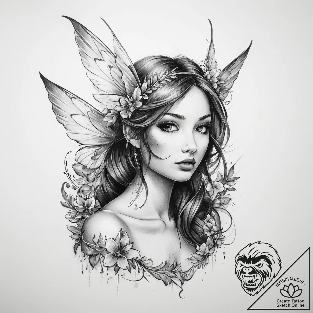 Tattoo sketch fairy tattoo - tattoo sketch (№1759362615_0, 01.10.2025 23:50) — tattoovalue.net