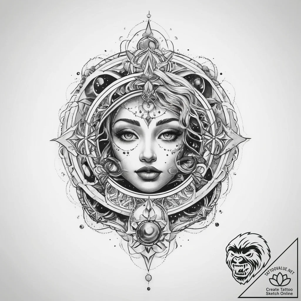 Tattoo sketch cosmic realm - tattoo sketch (№1759362810_0, 01.10.2025 23:53) — tattoovalue.net
