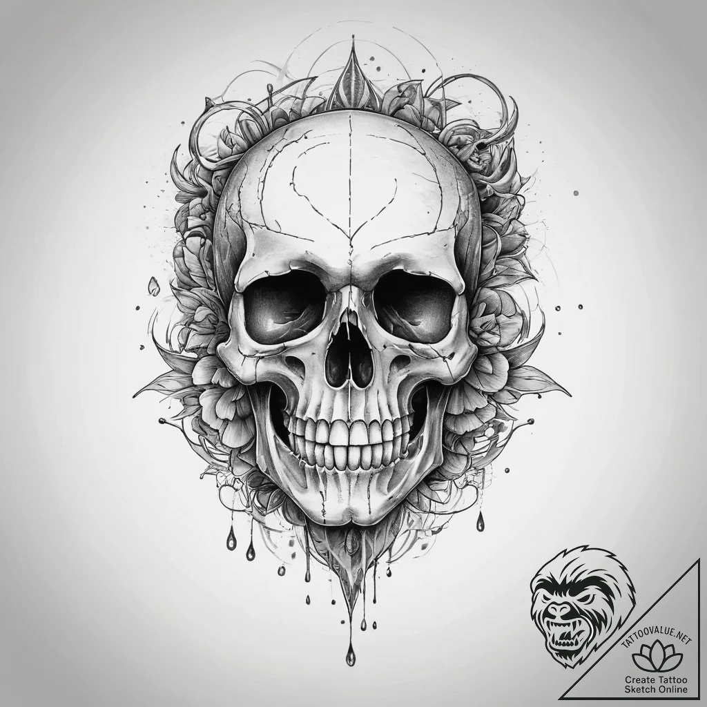 Tattoo sketch череп с водой, tattoo line art,... - tattoo sketch (№1759363802_0, 02.10.2025 00:10) — tattoovalue.net