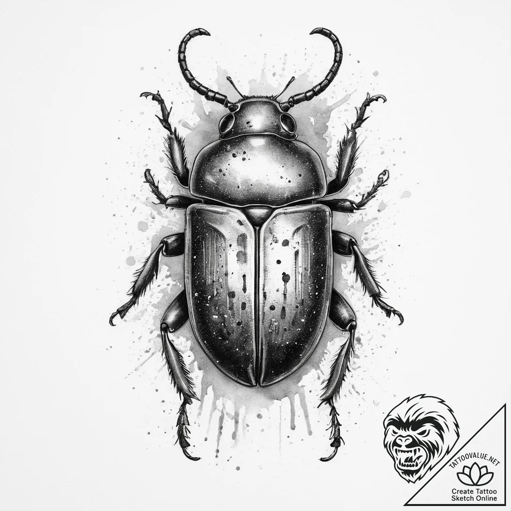 Tattoo sketch beetle, ink illustration for ta... - tattoo sketch (№1759365192_0, 02.10.2025 00:33) — tattoovalue.net