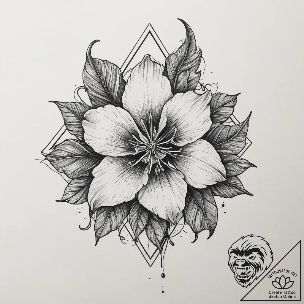 Tattoo sketch columbine flower, artistic tatt... - tattoo sketch (№1759365795_0, 02.10.2025 00:43) — tattoovalue.net