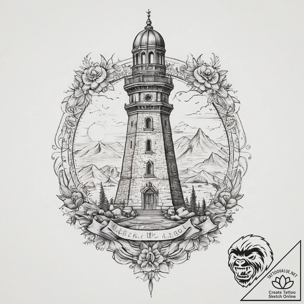 Tattoo sketch historical monument with a quot... - tattoo sketch (№1759365994_0, 02.10.2025 00:46) — tattoovalue.net