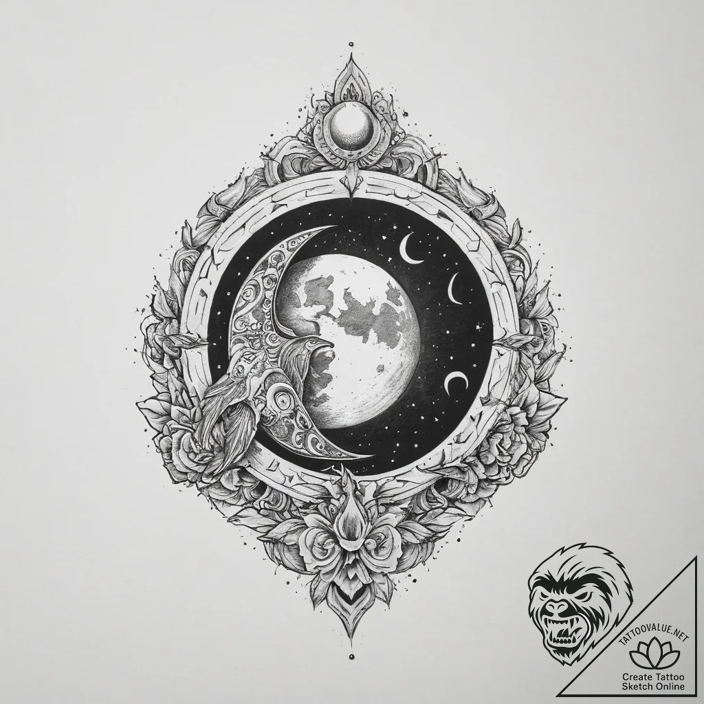 Tattoo sketch turtleneck sweater with a moon,... - tattoo sketch (№1759367192_0, 02.10.2025 01:06) — tattoovalue.net