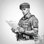Tattoo sketch soldier with a document – tattoo sketch (№1759367987_0, 02.10.2025 01:19) — tattoovalue.net