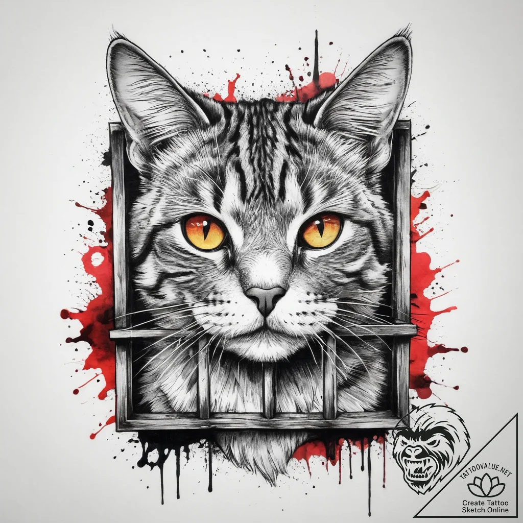 Tattoo sketch cat behind prison bars, tattoo... - tattoo sketch (№1759368387_0, 02.10.2025 01:26) — tattoovalue.net