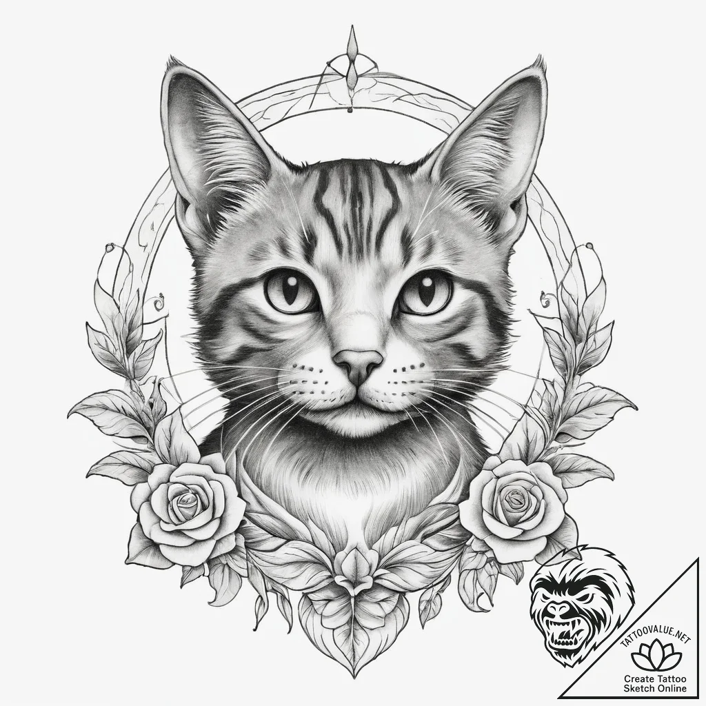 Tattoo sketch playful kitten, tattoo line art... - tattoo sketch (№1759369379_0, 02.10.2025 01:42) — tattoovalue.net