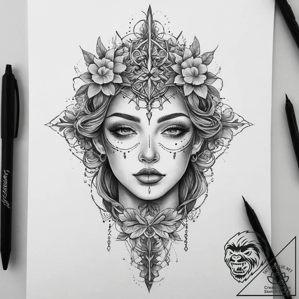 Tattoo sketch узор на лице, ink illustration... - tattoo sketch (№1759370574_0, 02.10.2025 02:02) — tattoovalue.net