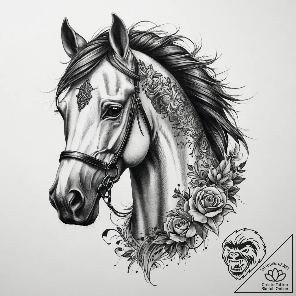 Tattoo sketch spirit horse, tattoo flash shee... - tattoo sketch (№1759373944_0, 02.10.2025 02:59) — tattoovalue.net