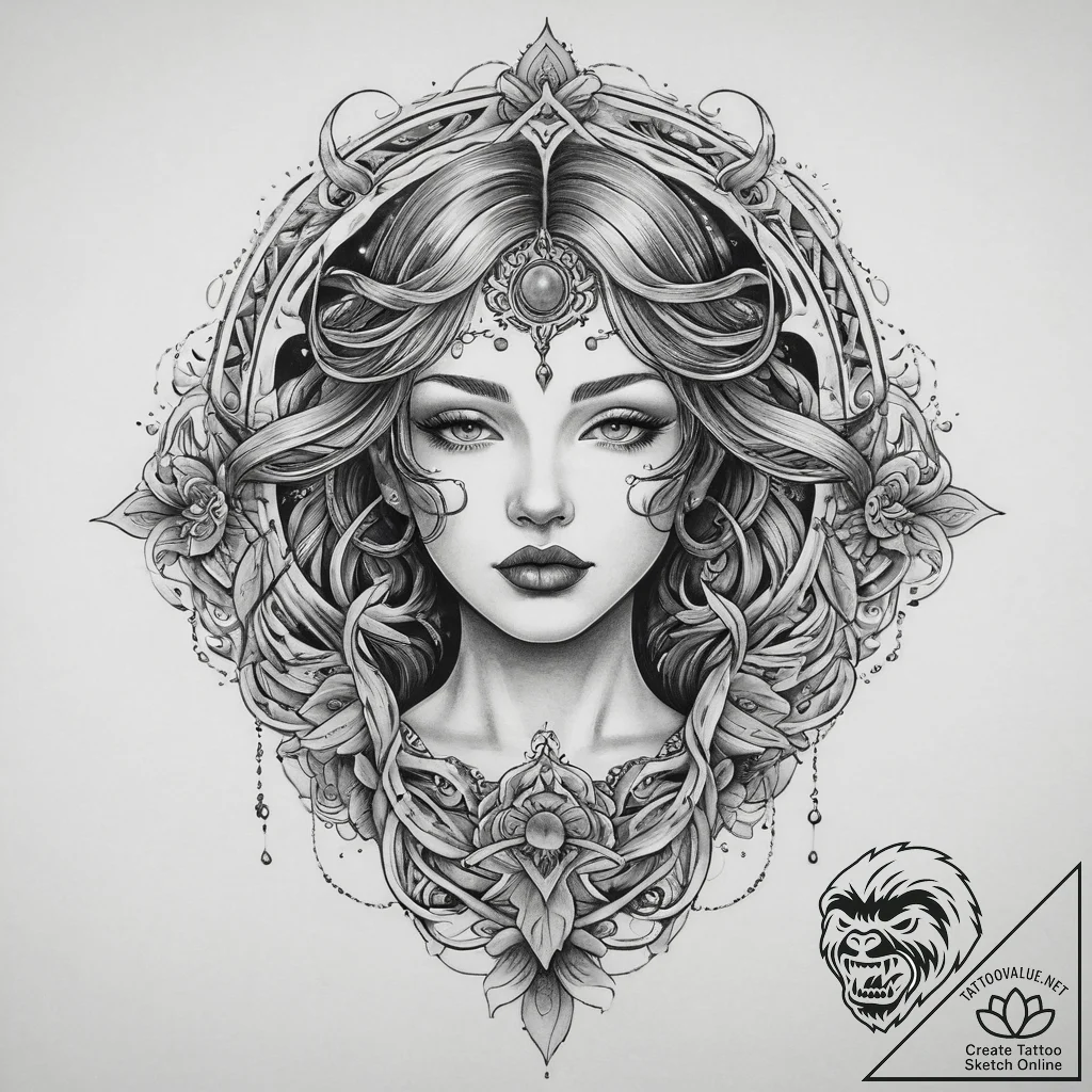 Tattoo sketch sacred representation, concept... - tattoo sketch (№1759376530_0, 02.10.2025 03:42) — tattoovalue.net