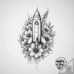 Tattoo sketch rocket with a flower, tattoo dr… – tattoo sketch (№1759377327_0, 02.10.2025 03:55) — tattoovalue.net