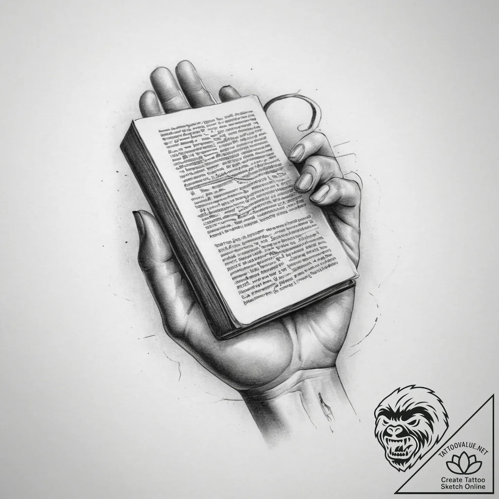 Tattoo sketch hands with a book, concept art... - tattoo sketch (№1759378328_0, 02.10.2025 04:12) — tattoovalue.net