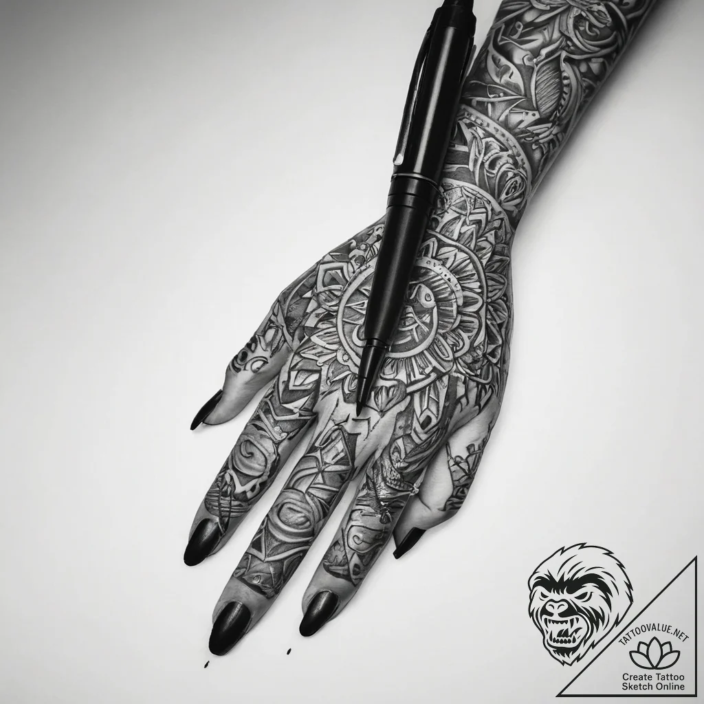 Tattoo sketch hands with a pen - tattoo sketch (№1759378526_0, 02.10.2025 04:15) — tattoovalue.net