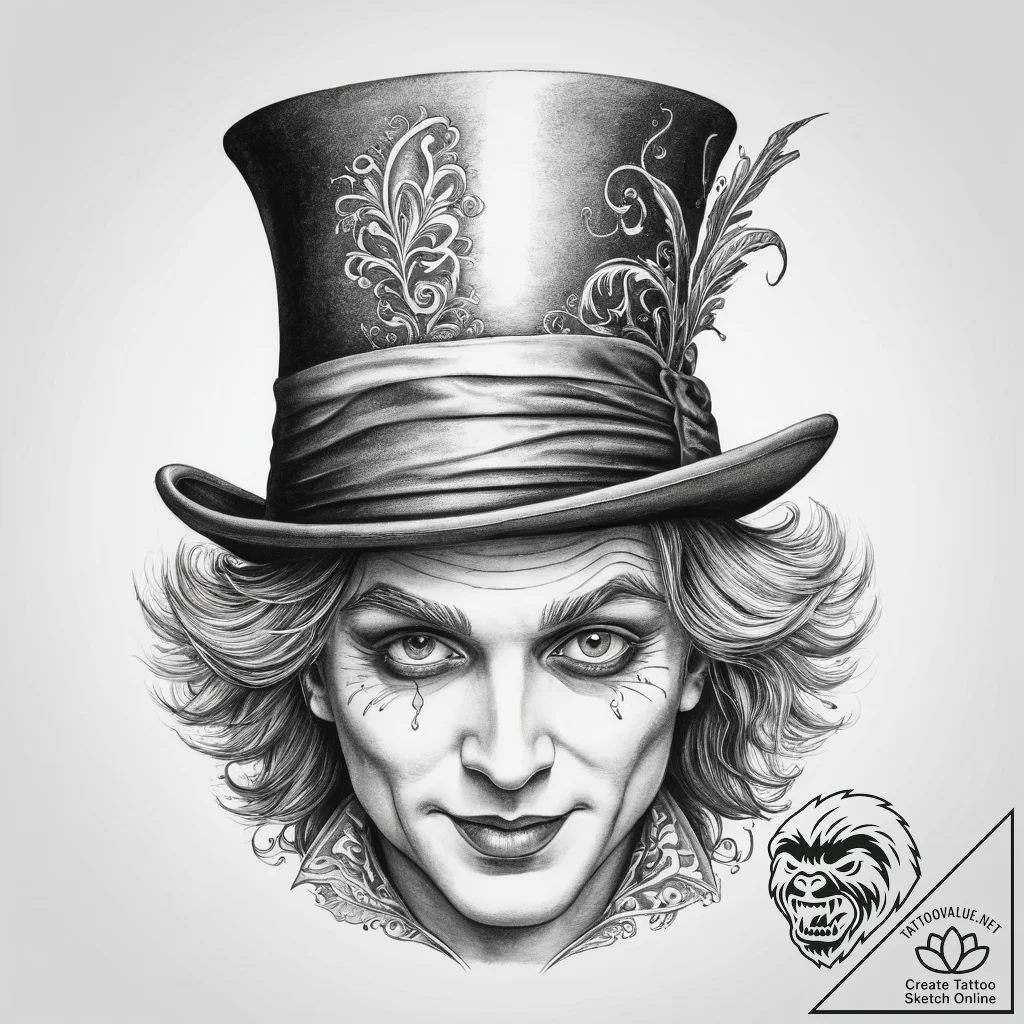 Tattoo sketch the mad hatter hat - tattoo sketch (№1759379521_0, 02.10.2025 04:32) — tattoovalue.net