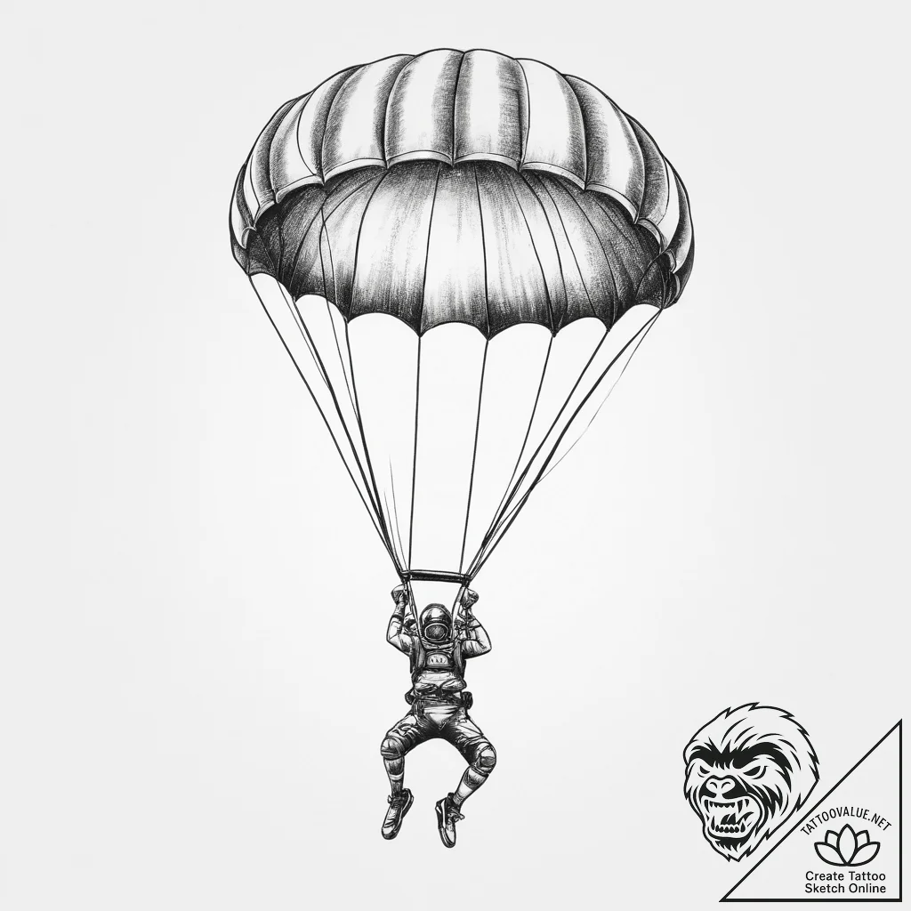 Tattoo sketch skydiving a parachute - tattoo sketch (№1759380320_0, 02.10.2025 04:45) — tattoovalue.net