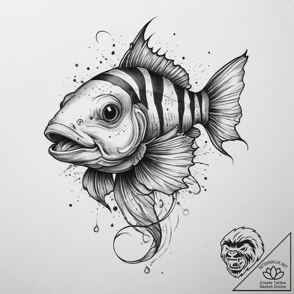 Tattoo sketch clown loach, ink illustration f... - tattoo sketch (№1759381509_0, 02.10.2025 05:05) — tattoovalue.net