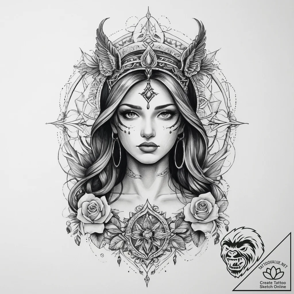 Tattoo sketch blessed spirit - tattoo sketch (№1759381908_0, 02.10.2025 05:11) — tattoovalue.net