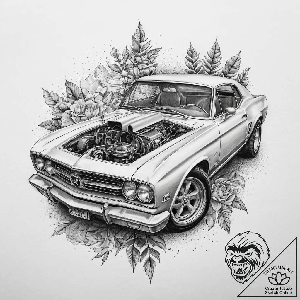 Tattoo sketch model building a model car, tat... - tattoo sketch (№1759382105_0, 02.10.2025 05:15) — tattoovalue.net