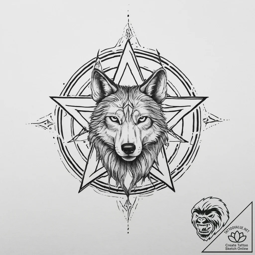 Tattoo sketch pentagram with a wolf, artistic... - tattoo sketch (№1759383303_0, 02.10.2025 05:35) — tattoovalue.net