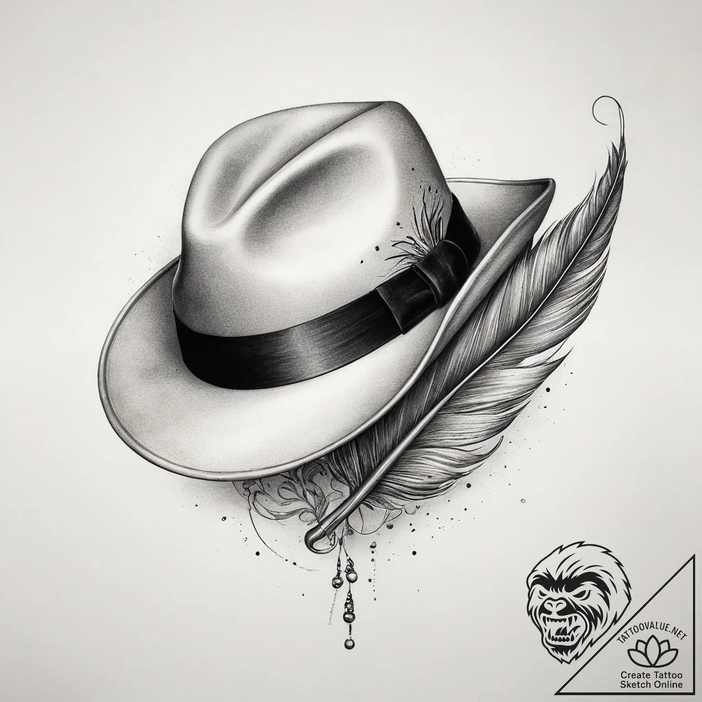 Tattoo sketch fedora with a feather, tattoo f... - tattoo sketch (№1759383699_0, 02.10.2025 05:41) — tattoovalue.net