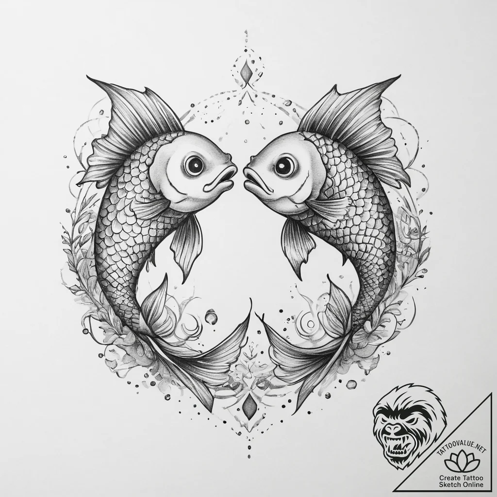Tattoo sketch pisces fish - tattoo sketch (№1759384294_0, 02.10.2025 05:51) — tattoovalue.net